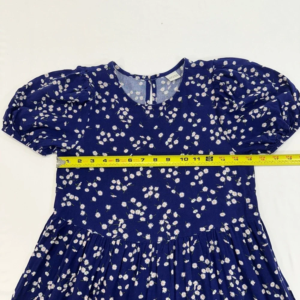 LCW Girls Daisy Floral Tiered Dress 9-10Y Navy Blue‎ Puff Sleeve | Cottagecore